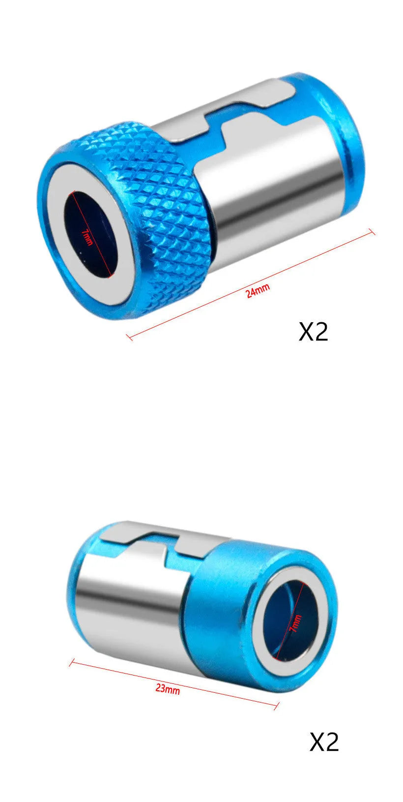Light blue slotted screwdriver bit with magnetic ring for metric screwdrivers