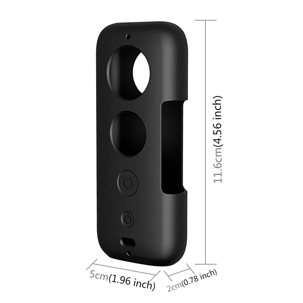 Insta360 ONE X silicone protective case in black and red showing precise cutouts for camera access