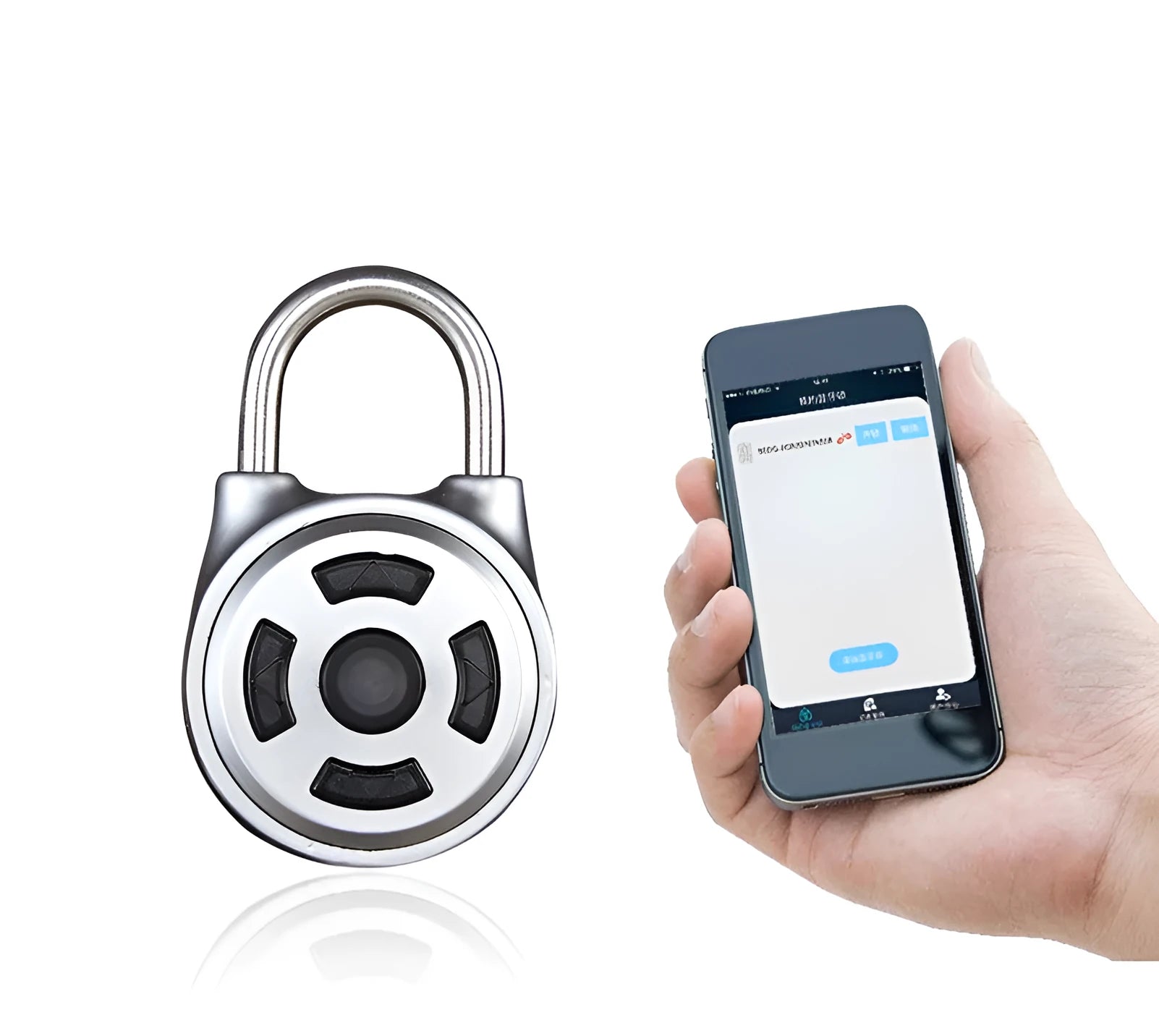 Silver smart padlock with Bluetooth and direction button password lock for luggage and lockers