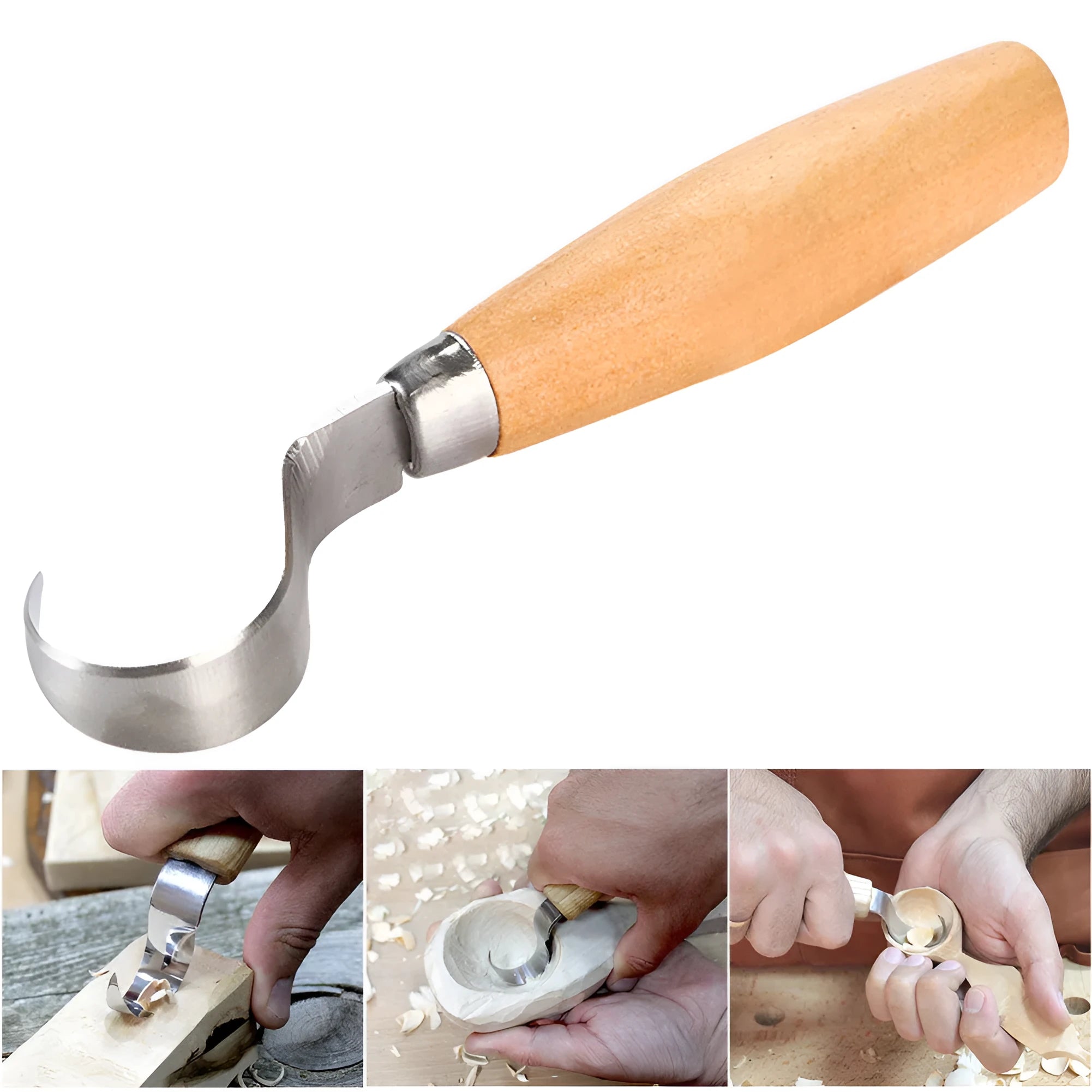Stainless steel spoon carving knife with wood handle, 100mm length, sharp blade for hardwood carving
