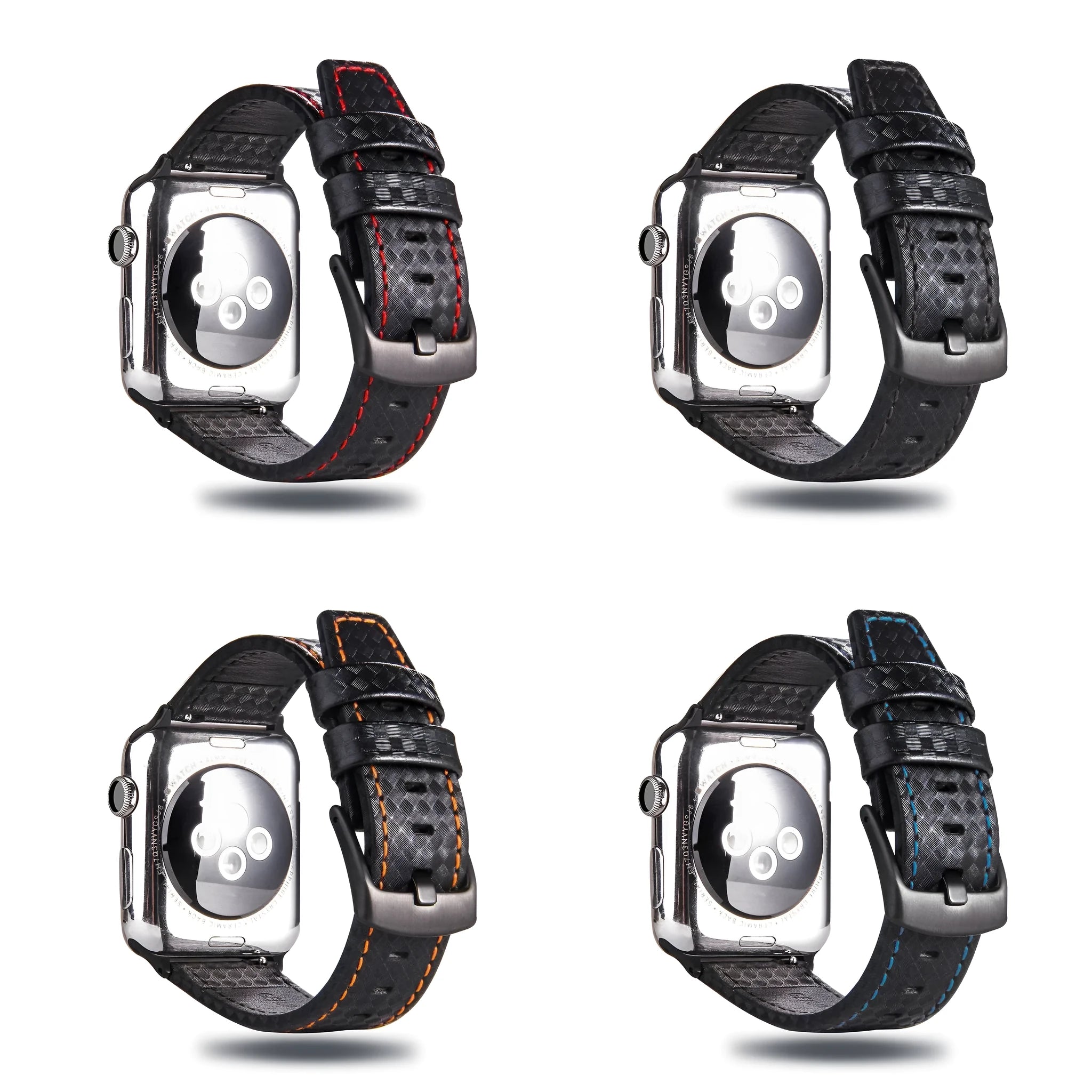 Carbon fiber leather watch strap with PC hard shell case for Apple Watch, available in black line colour, 42 44mm size