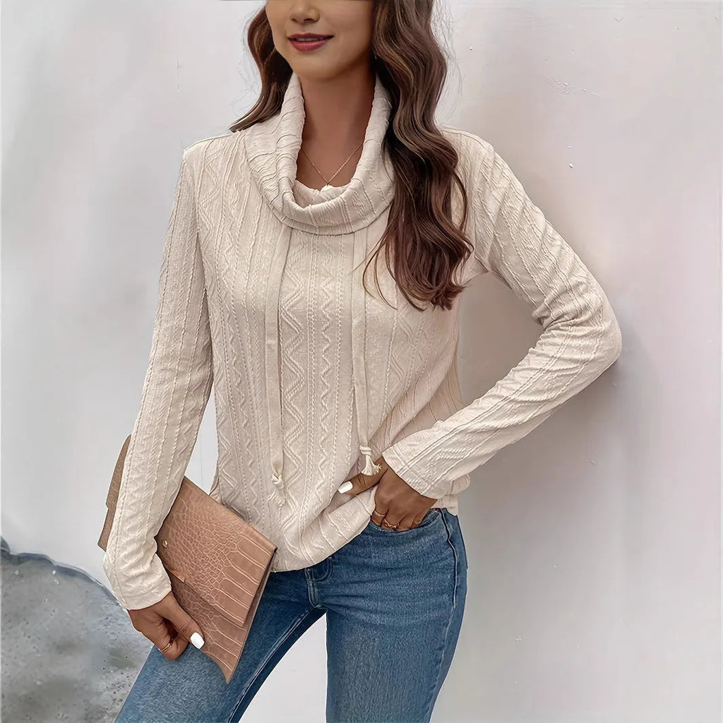 Apricot coloured men's hooded pullover sweater with long sleeves on a white background.