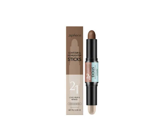 2-in-1 outline highlighter dual-ended contour stick 7g in four colour shades on white background