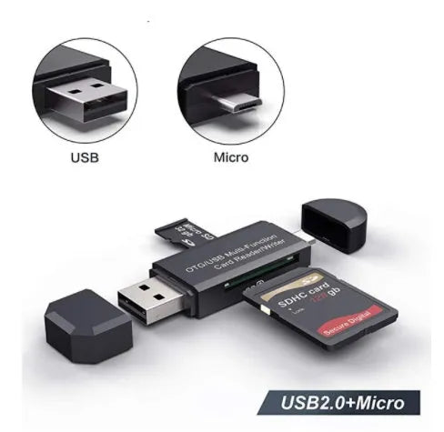 Black USB 3.0 card reader model 320 for SD and TF memory cards with Type-C plug