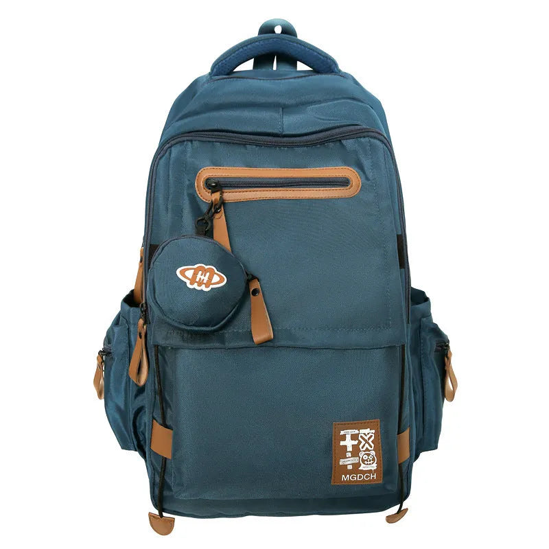 Large nylon school backpack for junior high school students with curved shoulder straps, shown in a solid colour.