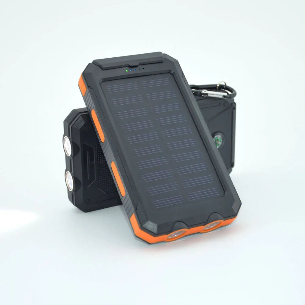 Solar power bank 20000mAh with compass and dual headlights in black
