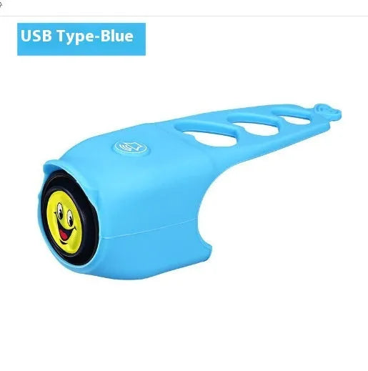 Plastic bicycle electronic horn in black with 12.5cm length and button battery compartment