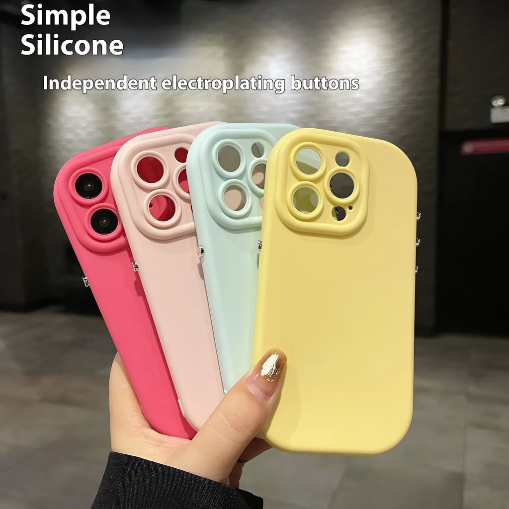 Silicone solid colour electroplated phone case for iPhone in antique white showing button covers and camera cutout
