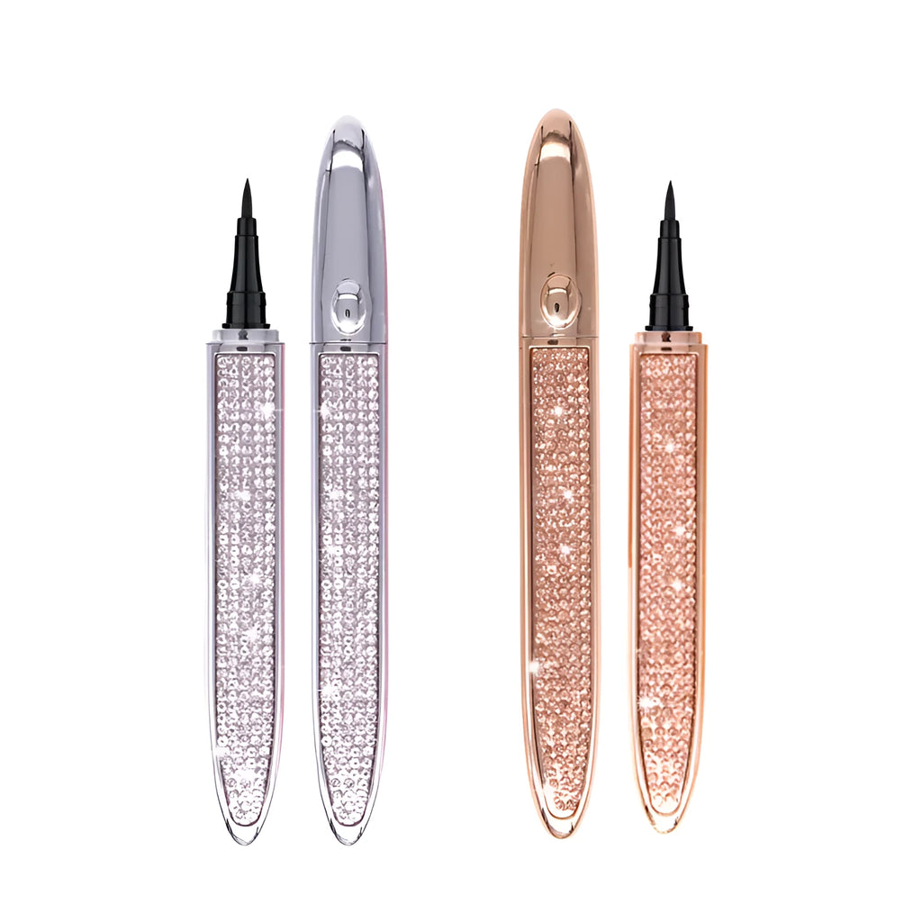 Black self-adhesive liquid eyeliner pen, 139x17mm, with waterproof and quick-drying formula, on a white background.