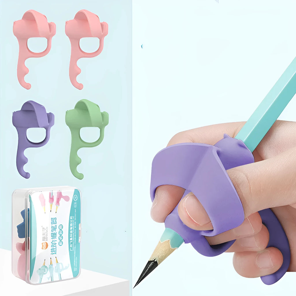 Silicone student correcting pen holder with five-finger grooves for thumb, index, and middle finger positioning