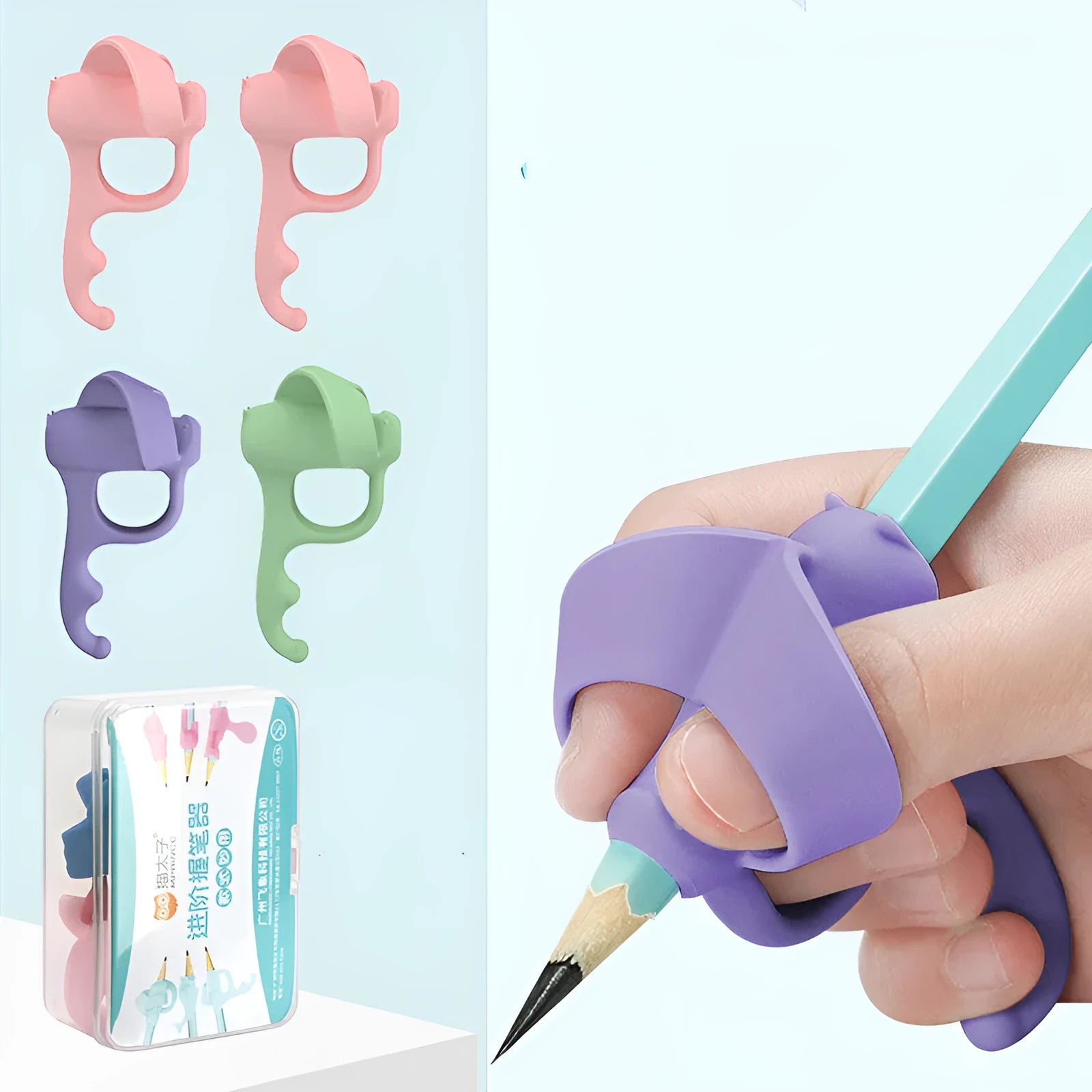 Silicone student correcting pen holder with five-finger grooves for thumb, index, and middle finger positioning