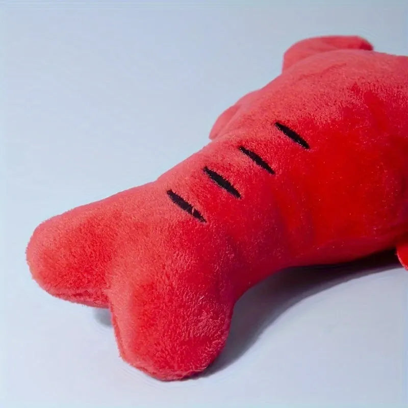 Red plush lobster crab dog toy with squeaker, size 12.5cm for small medium breeds