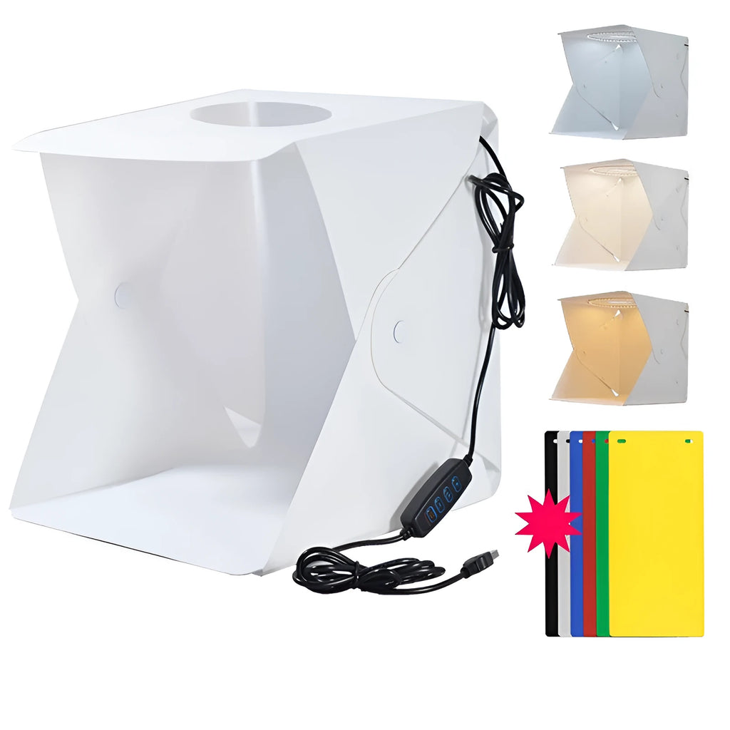 40cm folding studio LED soft light box with adjustable colour temperature and six-colour backgrounds