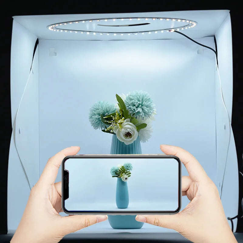40cm folding studio LED soft light box with adjustable colour temperature and six-colour backgrounds