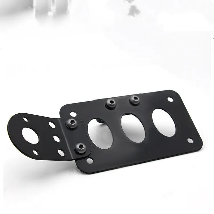 Black aluminium motorcycle taillight with licence plate bracket, seven-fin design, 7x4 inch plate area