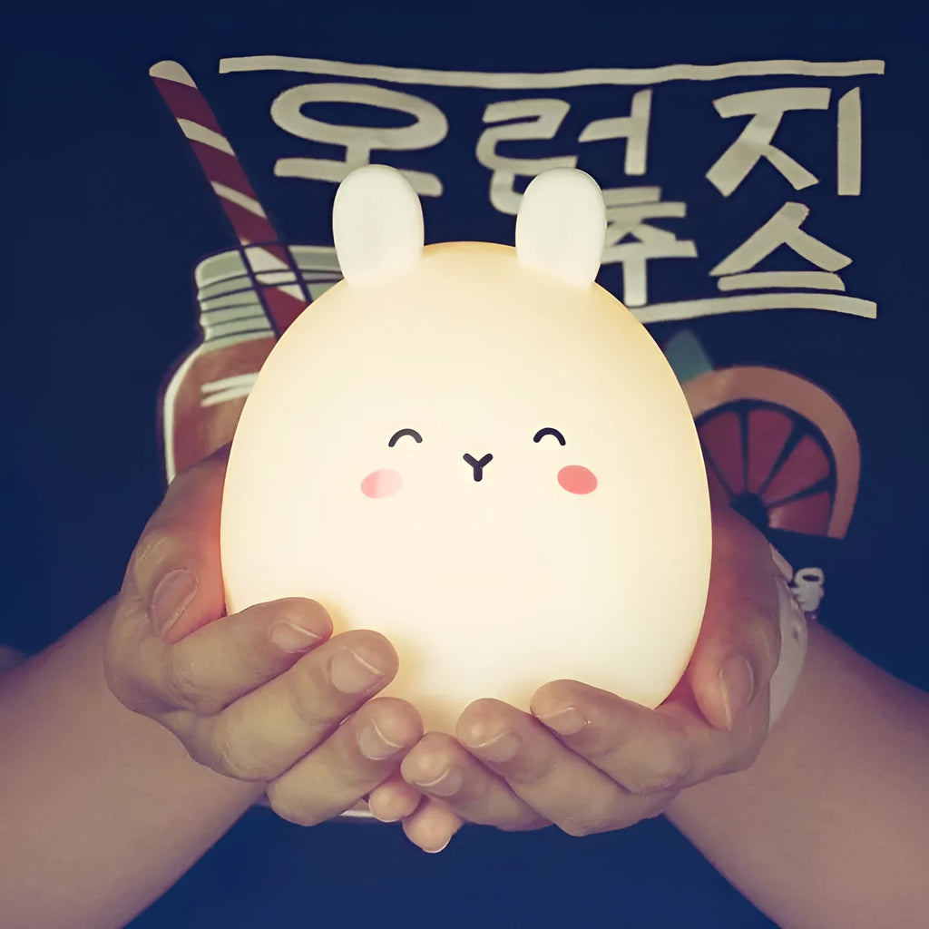 Silicone cute rabbit rechargeable night light with LED and USB power, cartoon style, 102x110mm