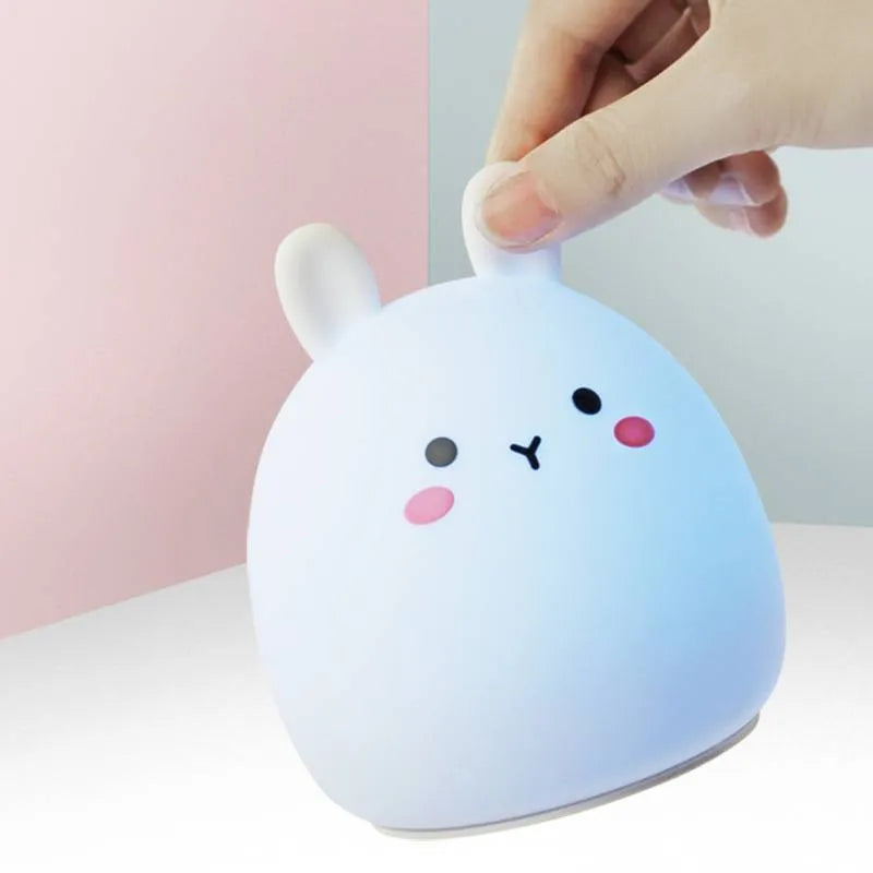 Silicone cute rabbit rechargeable night light with LED and USB power, cartoon style, 102x110mm