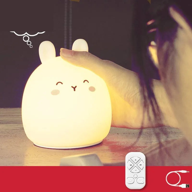 Silicone cute rabbit rechargeable night light with LED and USB power, cartoon style, 102x110mm