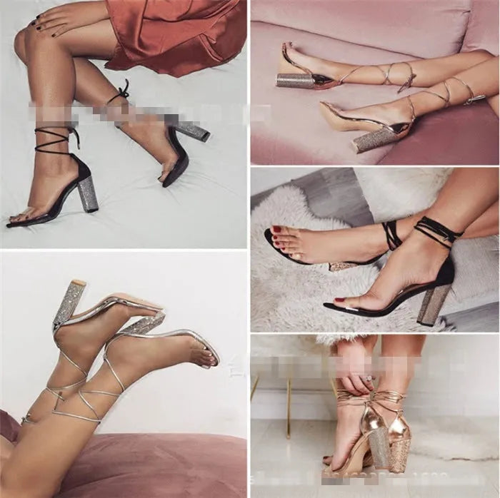 Plastic high heel shoes with pointed toe in black and gold colours
