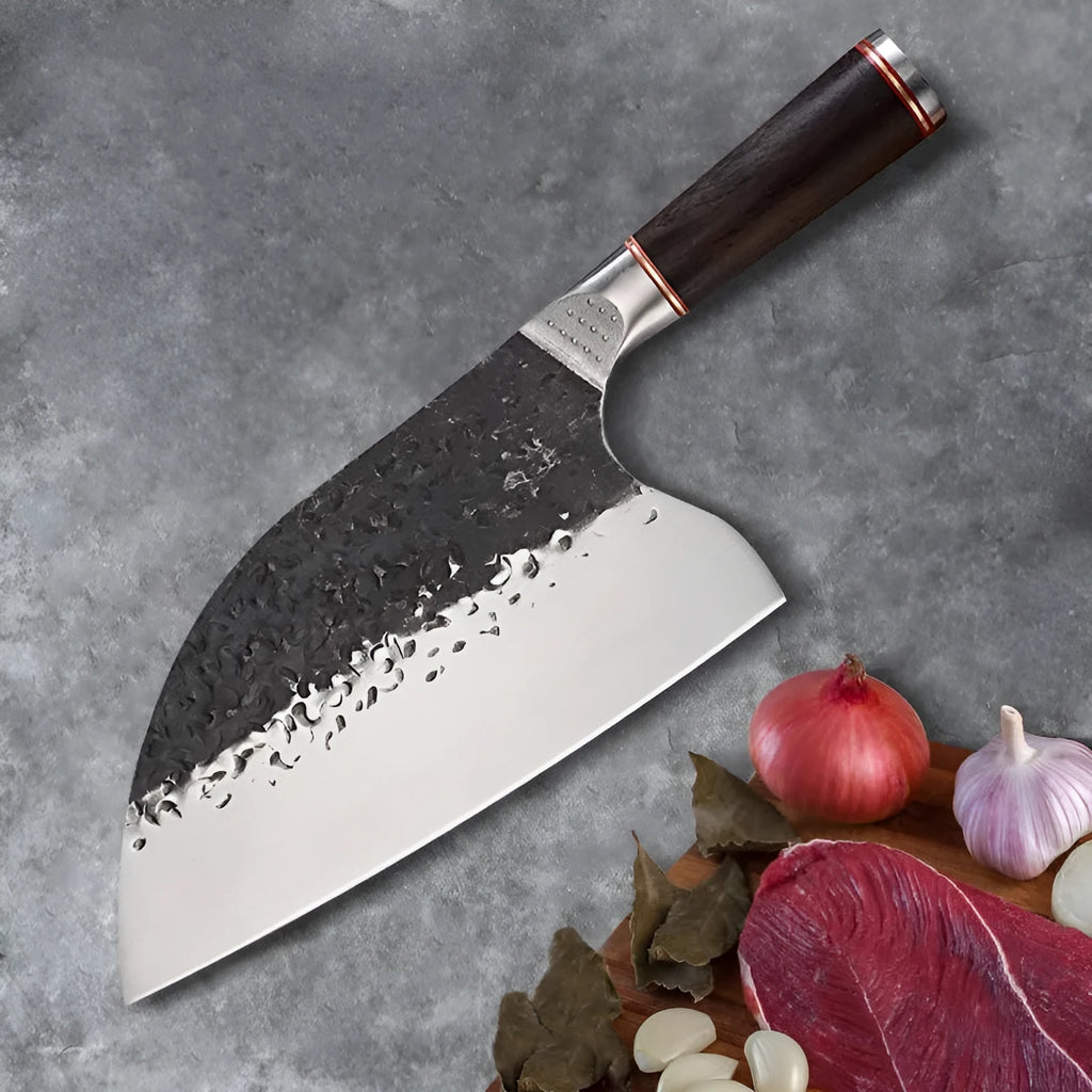 5CR15MOV silver vanadium steel kitchen knife with ebony wood handle for cutting meat and bones
