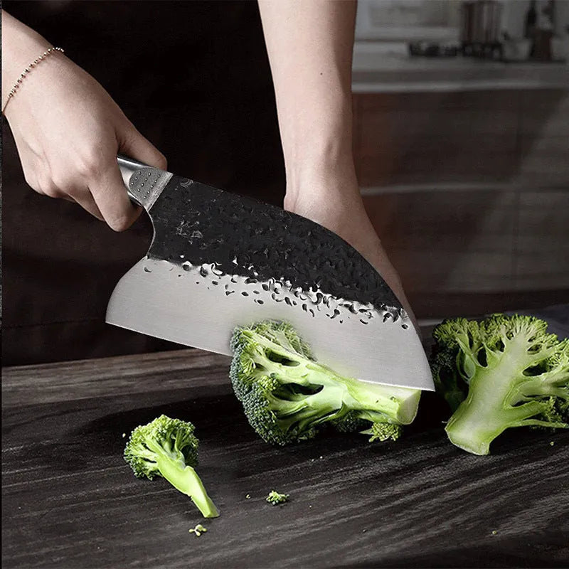 5CR15MOV silver vanadium steel kitchen knife with ebony wood handle for cutting meat and bones