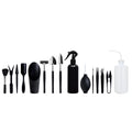 Black succulent plant gardening tool set with 17 miniature tools and 75x75cm cushion