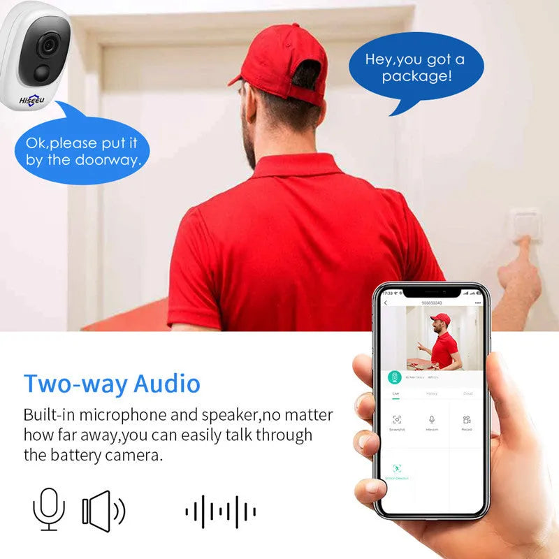 White indoor dome network camera 1080P night vision low-power battery remote monitoring on ceiling