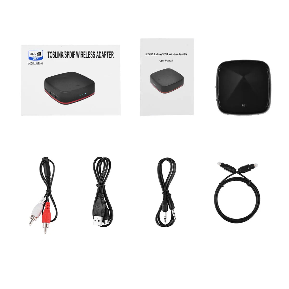 Optical fiber Bluetooth 5.0 adapter CSR8675 black with AUX and SPDIF ports TX RX switch