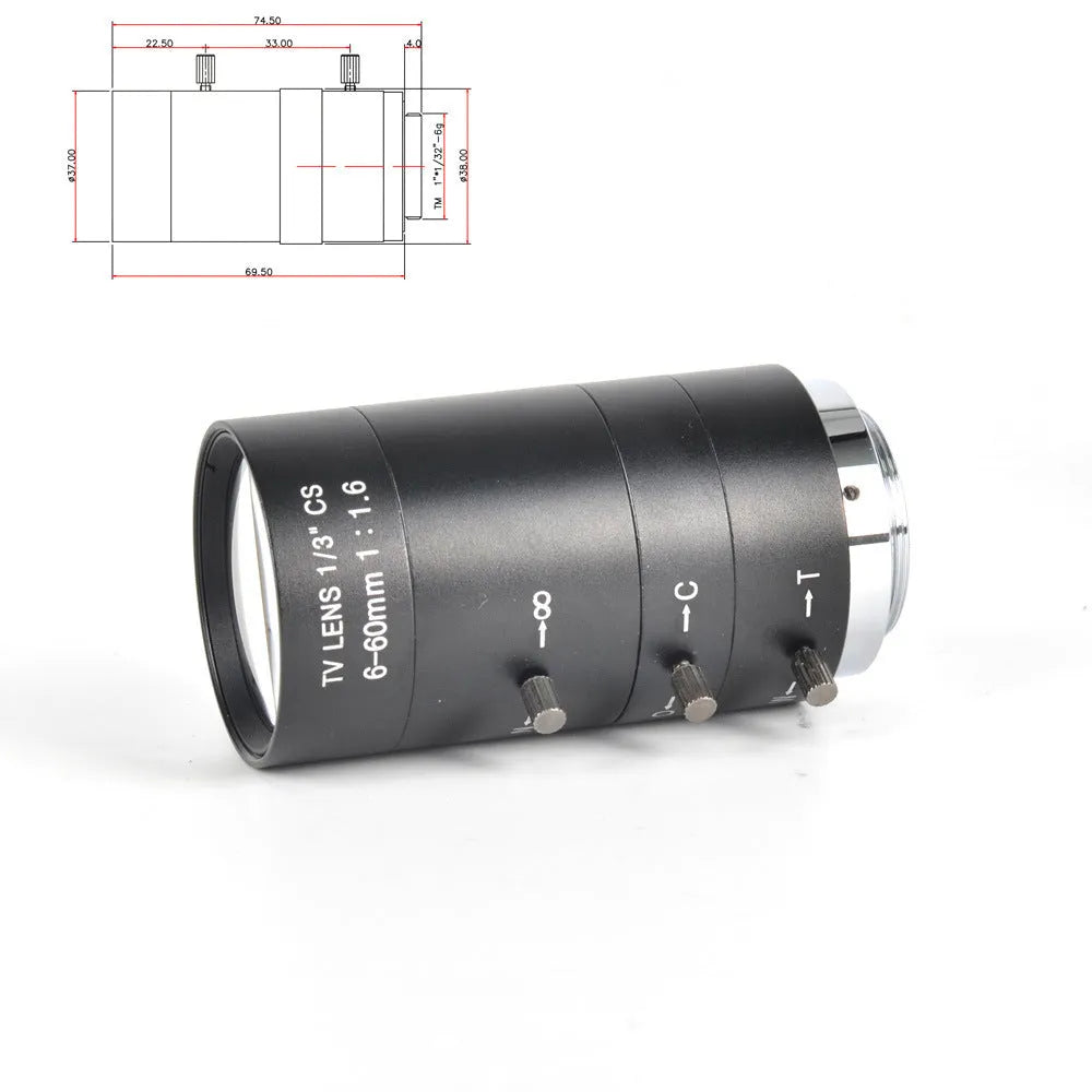 Black 6-60mm manual aperture and focus CCTV camera lens with CS mount