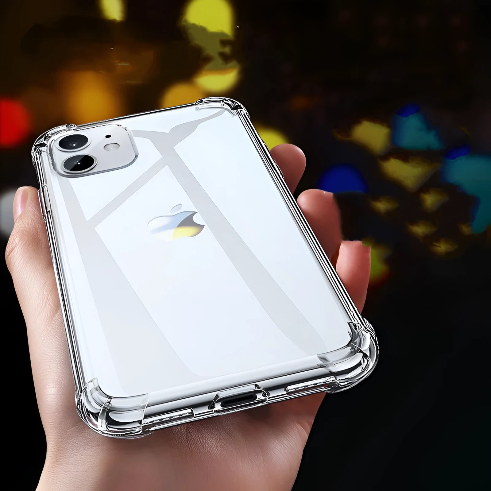 Transparent white silicone iPhone protective case showing compatible iPhone models