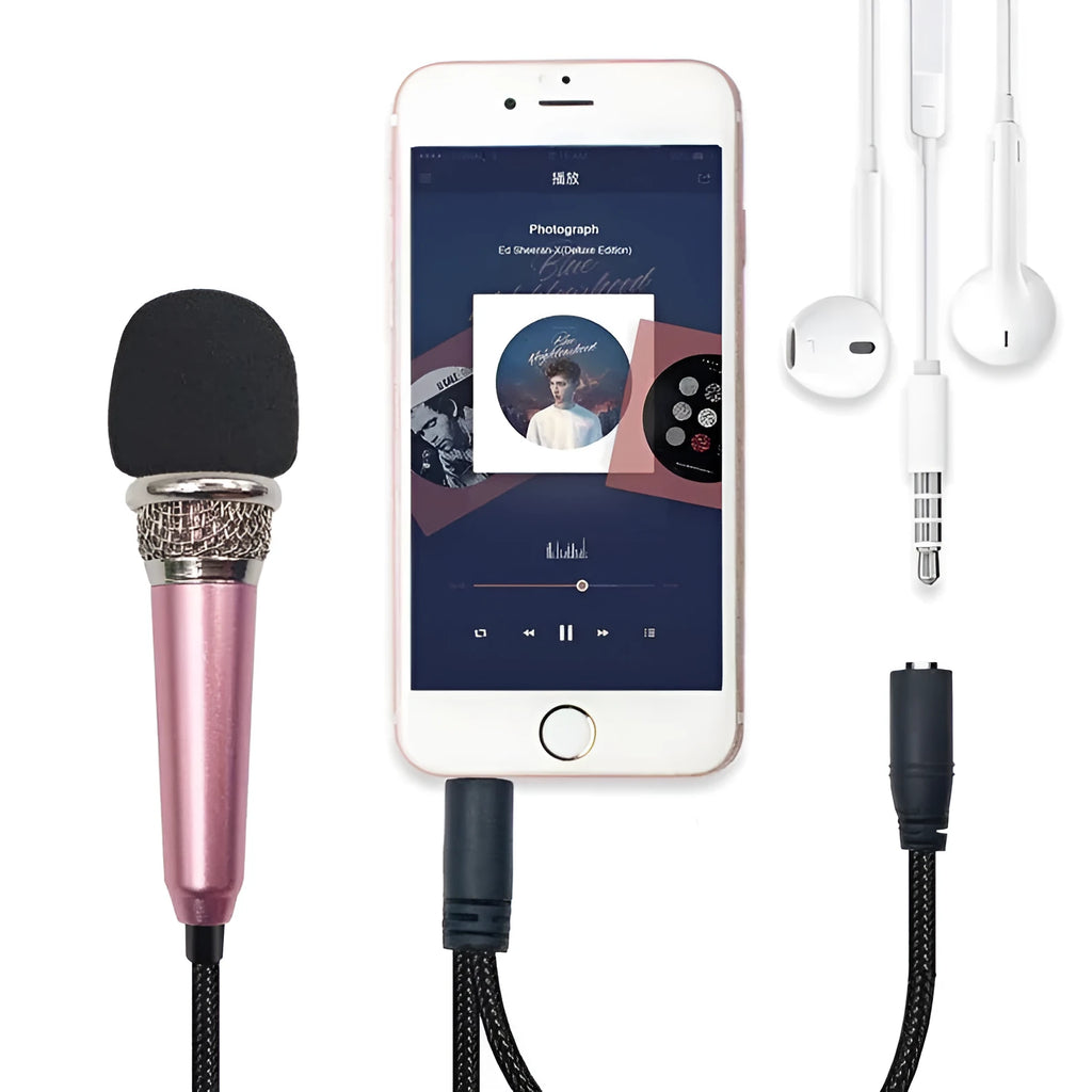 T3 wired condenser microphone with 3.5mm jack in metallic blue, gold, red, and silver colour options.