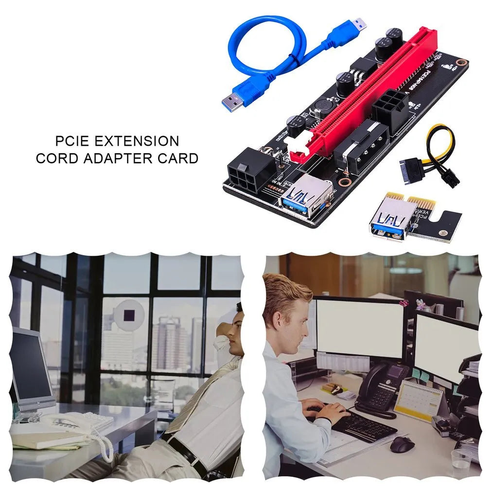 Blue PCI-E 1X to 16X riser adapter cable with 60cm copper core wire on a table