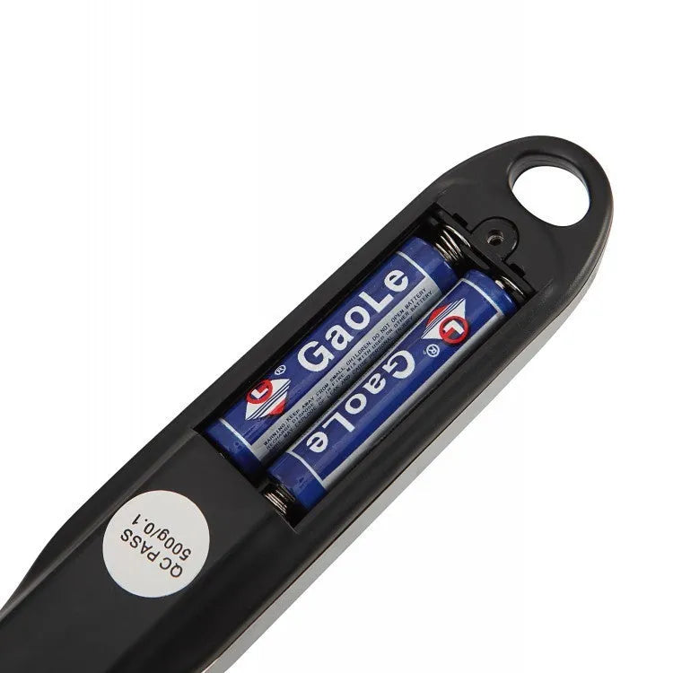 Smart measuring spoon digital scale with stainless steel body and digital display, 0.1g precision, 300g capacity