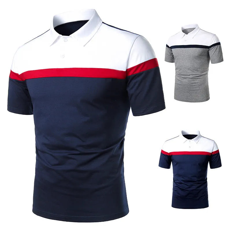 Men's colour-block casual short-sleeve t-shirt in grey, cotton blend with splicing detail, front view