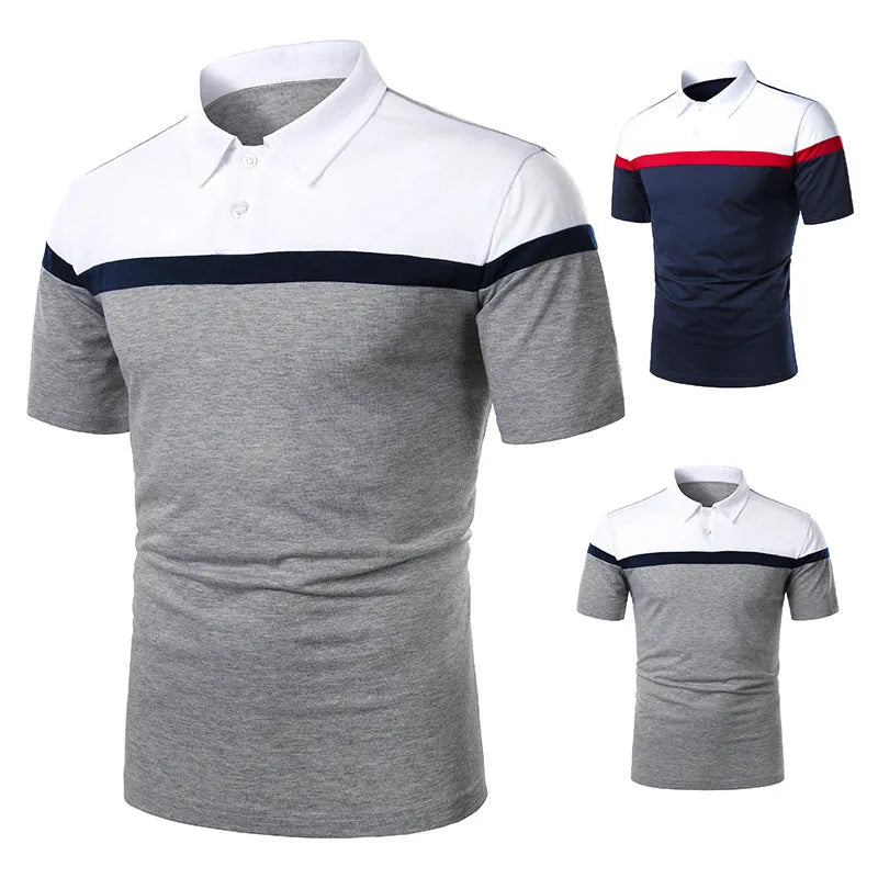 Men's colour-block casual short-sleeve t-shirt in grey, cotton blend with splicing detail, front view
