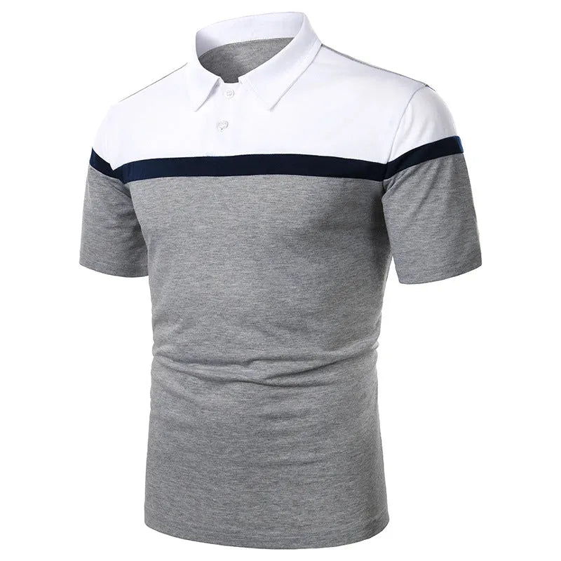Men's colour-block casual short-sleeve t-shirt in grey, cotton blend with splicing detail, front view