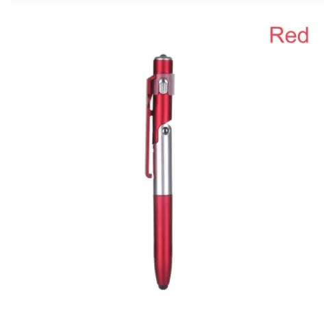 4-in-1 folding light pen mobile phone holder in black plastic, with pen tip and LED light visible