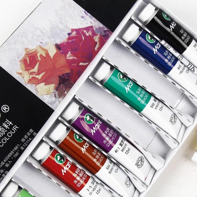 Marley gouache paint set in a box with twelve 12ml tubes in assorted colours