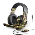 Wired gaming headset in camouflage colour with bare metal finish, 50mm drivers, 3.5mm plug, over-ear design with microphone