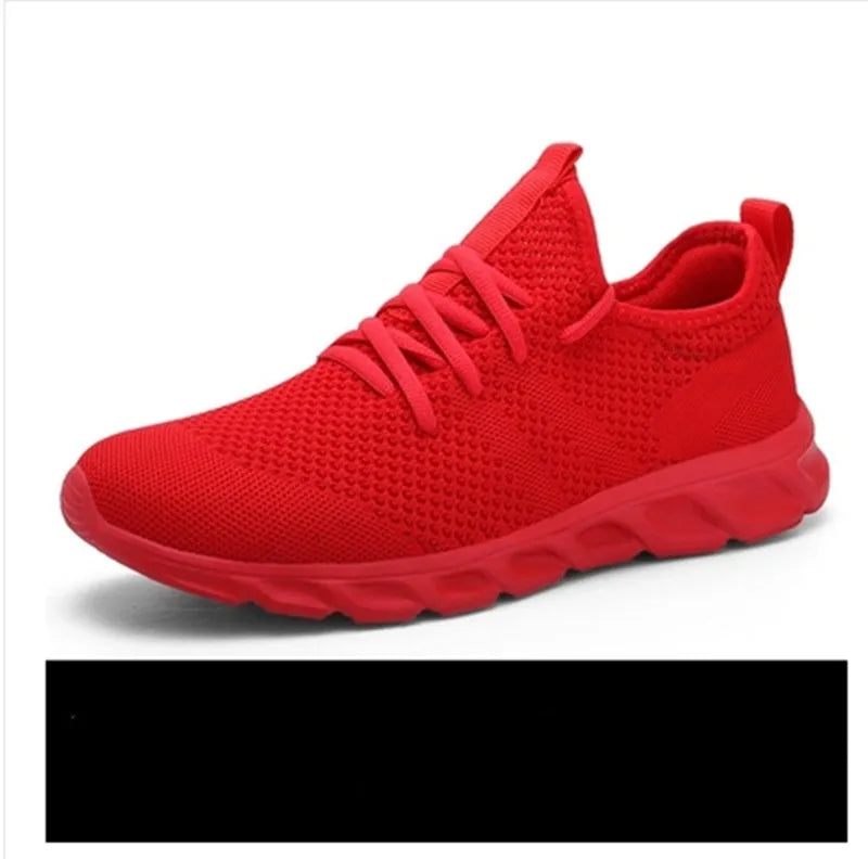 Men's black and white breathable mesh casual jogging sneakers with PVC sole and round toe