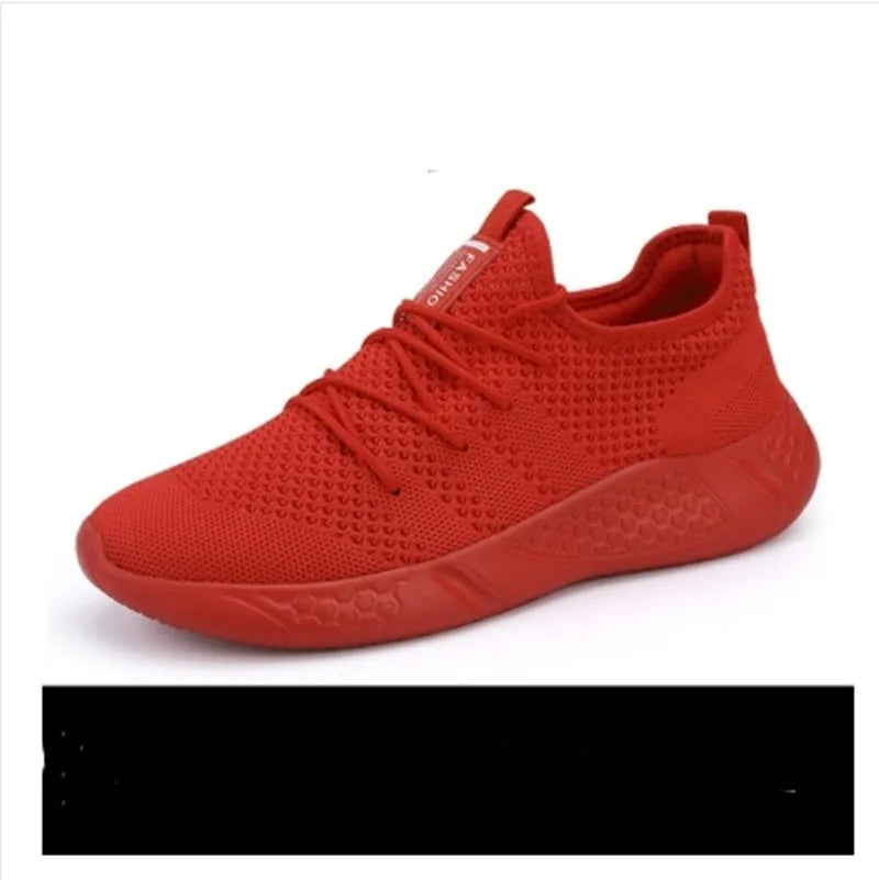 Men's black and white breathable mesh casual jogging sneakers with PVC sole and round toe