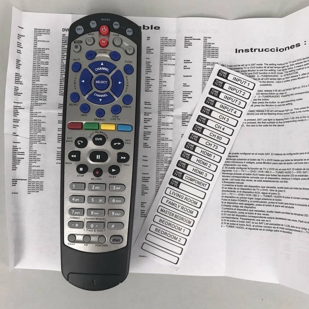 Black flat universal remote control for DISH Network TV satellite box model 20.1
