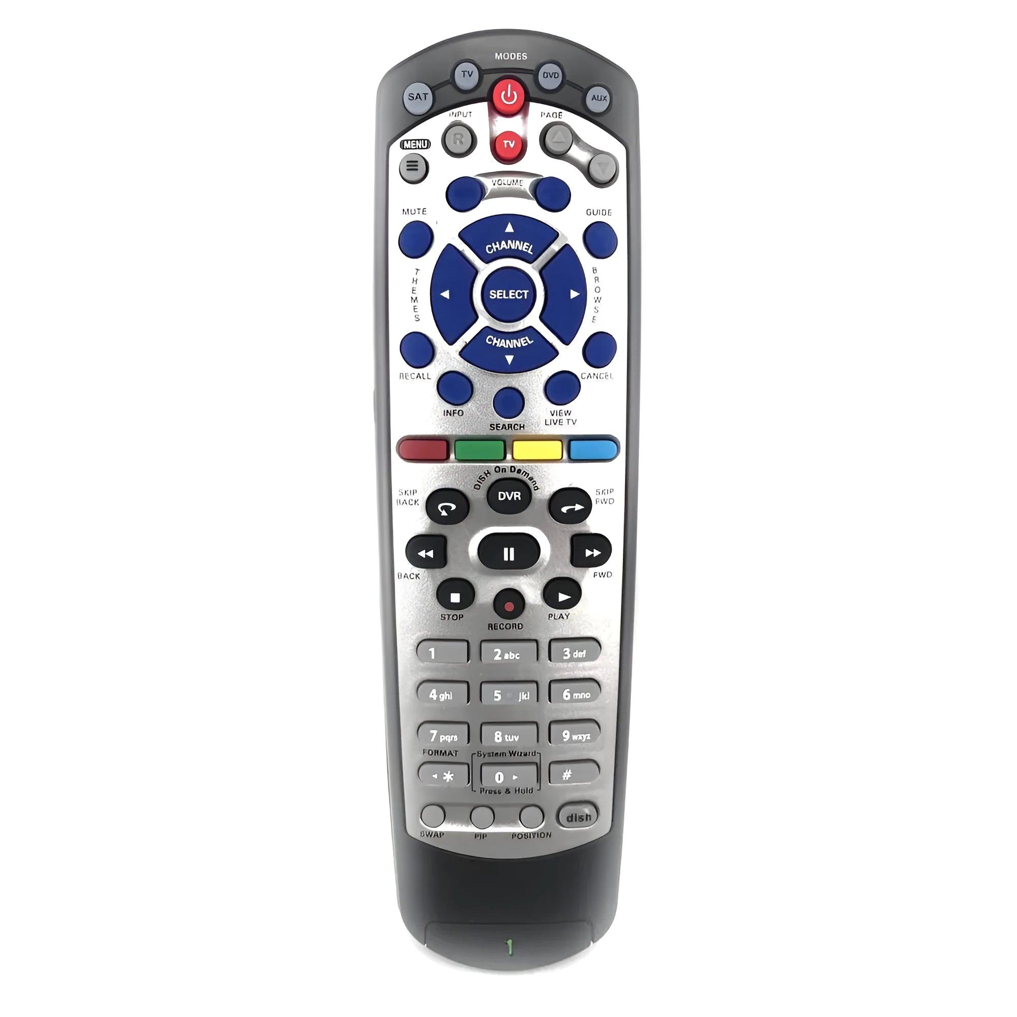 Black flat universal remote control for DISH Network TV satellite box model 20.1