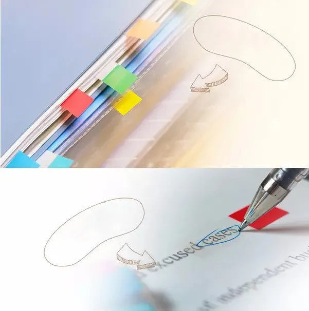 Pack of removable plastic indicator labels 9.4mm x 44mm mixed colours six books