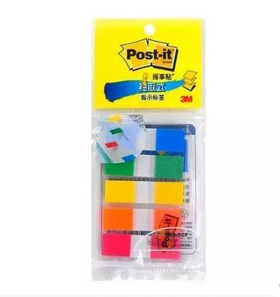 Pack of removable plastic indicator labels 9.4mm x 44mm mixed colours six books