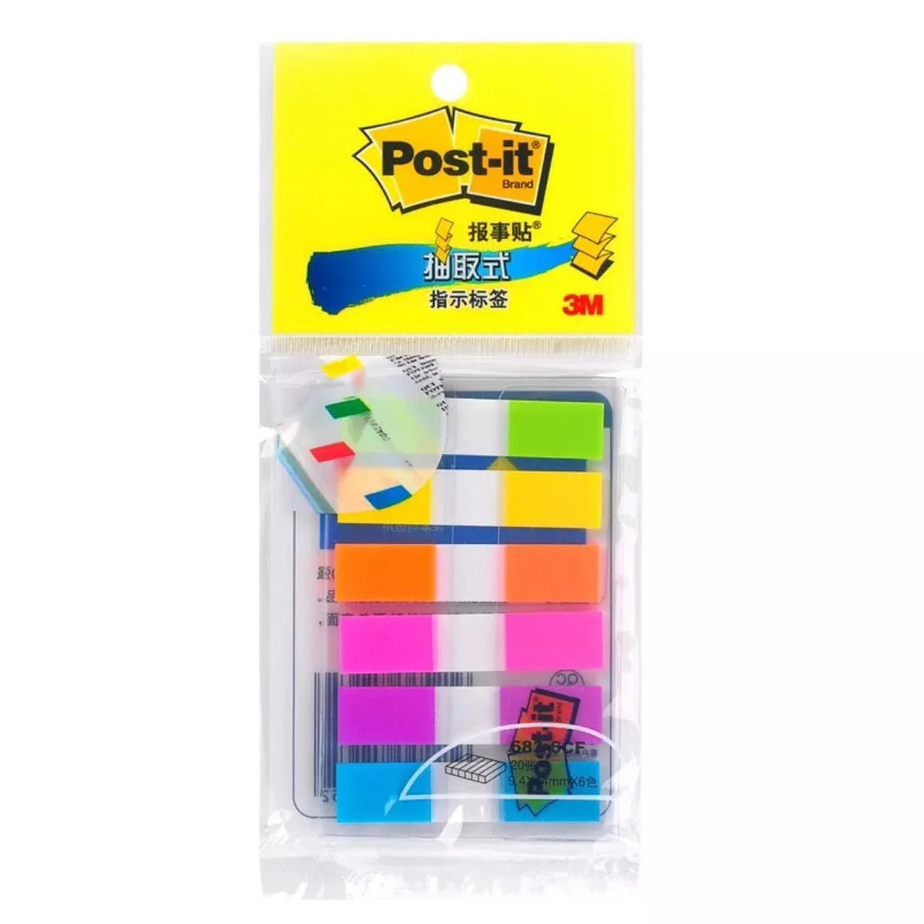 Pack of removable plastic indicator labels 9.4mm x 44mm mixed colours six books