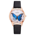 GAIETY women's watch with removable rhinestone butterfly decoration on leather strap, showing round dial and alloy case