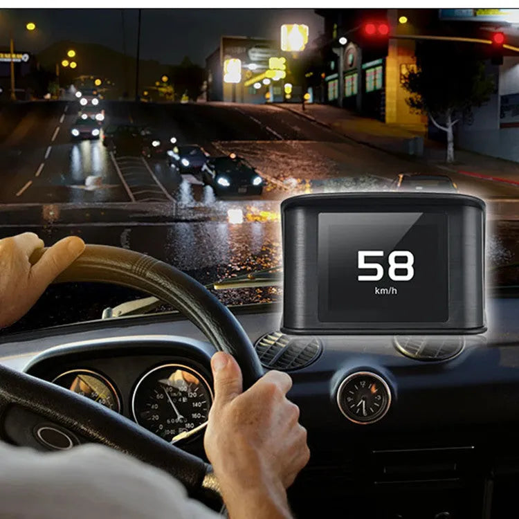 Smart car monitor HD LCD screen head-up display black 68x73x46mm with GPS input and USB power