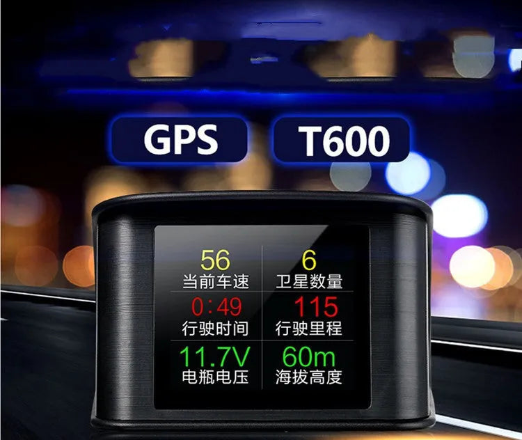 Smart car monitor HD LCD screen head-up display black 68x73x46mm with GPS input and USB power