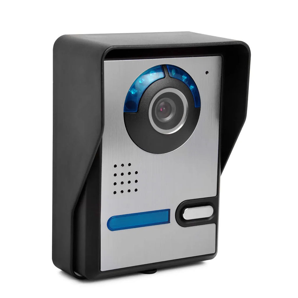 7-inch HD video door phone indoor monitor showing clear widescreen image with outdoor camera unit